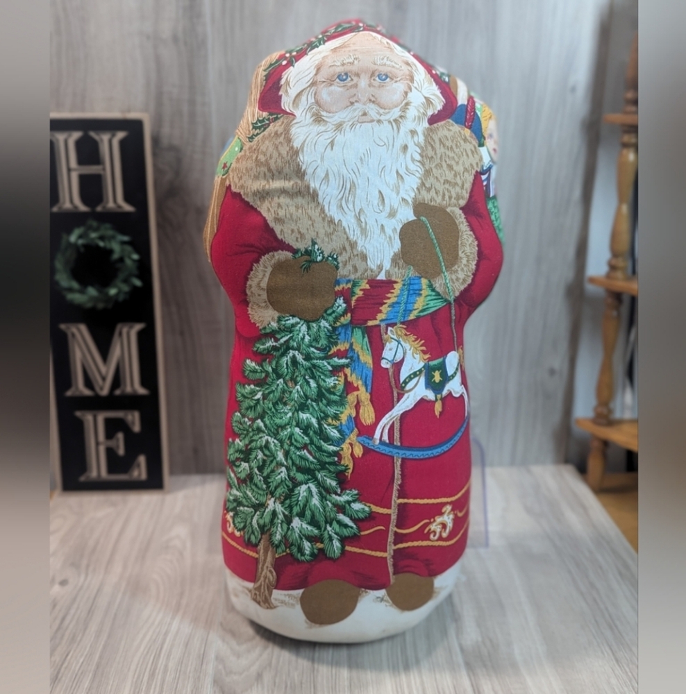 Vintage Cranston Printed Fabric 19" Father Christmas Santa Plush Pillow Decor